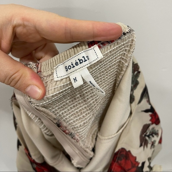 Soieblu Long Sleeve Smock Open Back Floral Dress Lace Trim Cream Ruffle Neck M - Picture 7 of 7